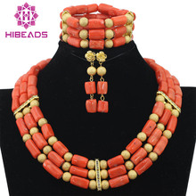 Conjunto de joias estilo dubai africano, colar com contas naturais e coral, frete grátis, contas para casamento africano 2024 - compre barato