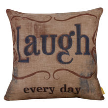 LINKWELL 18x18" Retro Antique Laugh Every Day Burlap Cushion Cover Throw Pillowcase Accent Monogram Words Letter 2024 - buy cheap