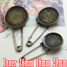 16/18/20mm DIY Jewelry Accessories 10pcs Wholesale ANTIQUE BRONZE Cabochon Cameo Setting Disc Brooch Blank Base with safety pin 2024 - buy cheap