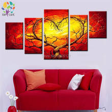 hand painted designed red heart canvas art modular painting tree plant picture 5 piece group wall canvas picture bright decor 2024 - buy cheap