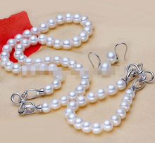 Free shipping charm Jew.657  Beautiful gift AAA 8-9mm freshwater white Pearl Necklace bracelet gift set 2024 - buy cheap