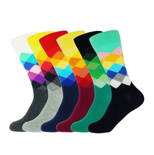 Multicolors Diamond Patterned Socks Cotton Combed Colorful Brand Mens Casual Socks Gradient Color 6 Colors 2024 - buy cheap