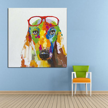 Frete grátis por atacado 100% pintura a mão abstrata para cachorro roupa de vidro pintura a óleo decorativa para casa imagem de lona decoração para sala de estar 2024 - compre barato