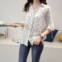 Mulheres Polka Dot Imprimir Blusa Tops Camisa Blusa de Chiffon de Manga Curta V Pescoço Camisas Casual Coreano Solto Verão Tops Mais tamanho 4XL 2024 - compre barato