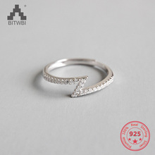 Anel de prata esterlina s925, micro-simples, diamante, lightning, formato de z, joias femininas 2024 - compre barato