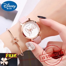 Disney-Relojes de pulsera de cuero auténtico para mujer, accesorio de cuarzo resistente al agua, con diseño de Mickey mouse, 2019 2024 - compra barato