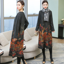 Novo vestido feminino plus size retrô estampado manga comprida com botão fashion elegante outono inverno re2170 2024 - compre barato