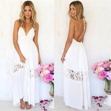 Boho Women Ladies Casual Long Dress Backless Sleeveless Halter V Neck Maxi Beach Dresses White Sweet Sundress Casual 2024 - buy cheap