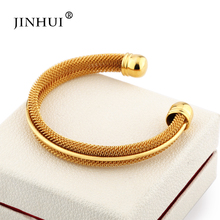 Jin hui 1 peça de pulseira de cobre dourado para mulheres joia de casamento dubai noiva bracelete de presente africano médio oriente tamanho ajustável 2024 - compre barato