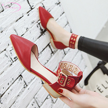 Estilo europeu rua verão fresco sandálias da moda cinta fivela correspondência de cores preto branco vermelho de alta-salto alto robusto das mulheres sapatos 2024 - compre barato