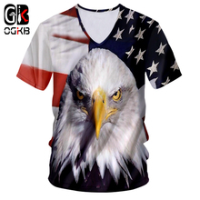 OGKB Hiphop Punk Sexy V Neck Tee Shirt Women/men's Print American Flag Skull 3D T-shirt Short Sleeve Casual Tshirts New Harajuku 2024 - buy cheap