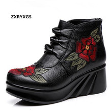 ZXRYXGS Autumn Winter Shoes Woman Booties Embroidered Cowhide Leather Boots for Women Fashion Shoes Women Boots Wedding Shoes 2024 - buy cheap