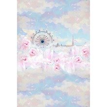 5x7ft Light Pink Flowers Ferris Wheel Clouds Sky Washable No Wrinkle Banner Photo Studio Background Backdrop Polyester Fabric 2024 - buy cheap