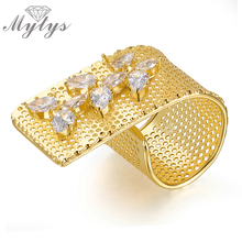 Mytys Yellow GP Hollow Band Ring Prong Setting Crystal Fashion Adjustable Ring Cuff Jewelry R1133 2024 - buy cheap