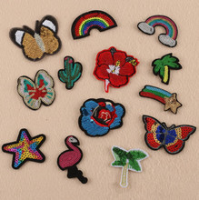 New arrival 10 pcs Rainbow star butterfly sequins Embroidered patches iron on cartoon Motif Applique hat bag shoe accessory 2024 - buy cheap