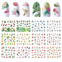 12 Designs Flamingos Flower Leaf Stickers For Nail Art Water Transfer Nail Decal Decoration Adhesive Wrap Tip Slider JIBN865-876 2024 - buy cheap