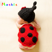 Cute Ladybug Design Crochet Newborn Animal Costume Photo Props Knitted Infant Boy Girls Crochet Baby Hats for Photo Shoot 2024 - buy cheap
