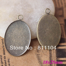 18x25mm Antique Bronze Plt Copper Oval Blank Tray Bases with Loop Pendant Bezels DIY Cameo Glass CABs Jewelry Findings Wholesale 2024 - buy cheap