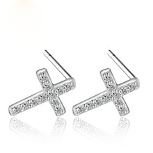 Hot Cool CZ Crystal Cross Stud Earrings for Women 925 Sterling Silver Wedding Bride Brincos Jewelry Best Gift 2024 - buy cheap
