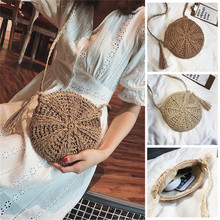 Women Cross Body Bag Round Circular Rattan Wicker Straw Woven Beach Basket Purse 2024 - buy cheap