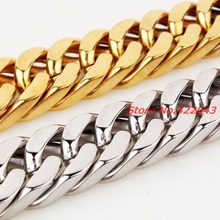 Corrente curb, colar de aço inoxidável, para homens de 7 a 40, 17mm de largura, cor prata e ouro 2024 - compre barato