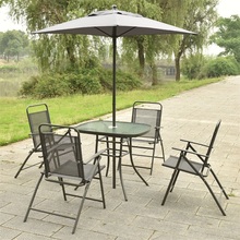 High Quality 6 Pcs Patio Folding Furniture Set with An Umbrella Tempered Glass Top Table Security Locks Folding Chairs HW52131 2024 - buy cheap