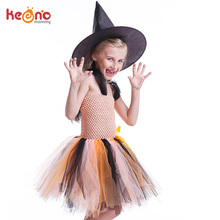 Fantasia de bruxa para crianças, para dia das bruxas, preto, laranja, vestido tutu com chapéu de bruxa, para cosplay, festa, baile, roupa artesanal 2024 - compre barato