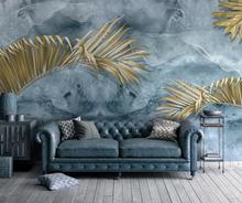 Custom 3D mural wallpaper modern fresh plants golden leaves Nordic TV sofa background wall decoration painting 2024 - buy cheap