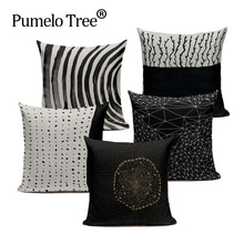 Funda de cojín de lino para sofá, cubierta de almohada personalizada con diseño geométrico de puntos blancos y negros para decoración del hogar 2024 - compra barato