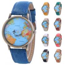 2018 модные часы из джинсовой ткани с глобальной картой карты мира, повседневные женские наручные часы, кварцевые часы Relogio Feminino для женщин 2024 - купить недорого