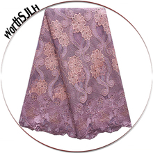 WorthSJLH French Tulle Fabric Lace Material Dresses Nigeria Lace Fabric Embroidery Lilac Magenta African Lace Fabric For Women 2024 - buy cheap