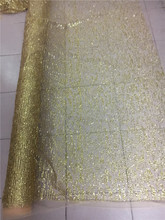 Bright gold Glued glitter sequins Tulle Lace Fabric H-101 top Selling African Lace Fabric Nigerian French Fabric 5 yards 2024 - buy cheap