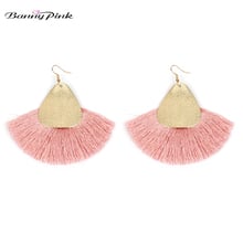 Banny Pink Bohemia Fan Shape Tassel Earrings For Women Ethnic Cotton Fringe Earrings Shiny Geo Pendant Dangle Drop Earrings 2024 - buy cheap