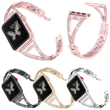 Pulsera de cristal para Apple Watch Series 1, 2, 3 y 4, correa de acero inoxidable rosa y dorado para iWatch de 38mm, 40mm, 42mm y 44mm 2024 - compra barato