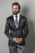 Terno masculino de cetim preto com design mais recente, terno slim fit em 3 peças, smoking, traje de baile personalizado, 2017 2024 - compre barato