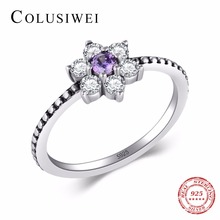 New Sale Engagement Fashion Jewelry Zirconia Beautiful Finger Rings100% Real 925 Sterling silver Purple Crystal flowers Ring 2024 - buy cheap