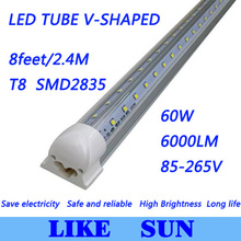Free shipping 25pcs/lot Integrated Cooler Door T8 8feet 2400mm 60W SMD2835 6000lm 85-265V V-Shaped led tube light 2024 - buy cheap