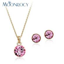 MOONROCY Free Shipping jewelry wholesale Rose Gold Color Pink Crystal Jewelry Sets Necklace Earring Set for women Gift 2024 - buy cheap