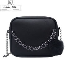 Women Messenger Bag Chains PU Leather Shoulder Bag Vintage Small Mini Flap Bag Fur Ball Decor Bolsas Crossbody Handbags 2024 - buy cheap