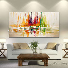 Canvas painting boat sailing caudro decoracion Palette Knife acrylic painting wall art picture for living room home decor quadro 2024 - buy cheap