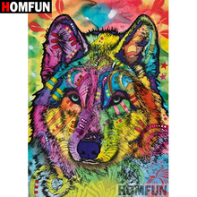 HOMFUN-pintura de diamante 5D DIY "lobo de colores", bordado 3D, regalo de punto de Cruz, decoración del hogar, A03920 2024 - compra barato