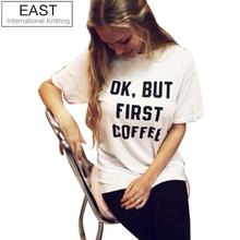 Летняя Повседневная футболка для женщин/мужчин ОК, но сначала кофе с буквенным принтом, брендовая футболка в стиле Харадзюку 2024 - купить недорого