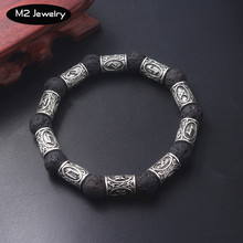 New Viking Symbol Bracelet For Men Lava Stone Beads Ancient Women Bangle 2024 - buy cheap