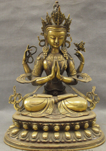 JP-estatua de Buda Kwan-yin de 18 ", Tibet de bronce, 4 brazos, Chenrezig, Bodhisattva, GuanYin, JP S0114 2024 - compra barato