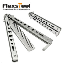 Flexsteel Custom Black Sliver Metal Stainless Steel Practice Balisong Trainer Training Butterfly Pocket Knife 2024 - buy cheap