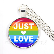 Collar de arcoíris Just Love para mujeres, hombres, Orgullo Gay lésbico con arcoíris, colgante de cúpula de cristal LGBT, regalo 2024 - compra barato