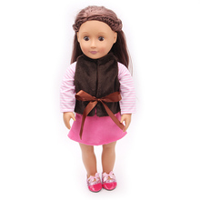 Doll clothes Pink dress set + dark brown waistcoat toy accessories fit 18 inch Girl doll and 43 cm baby doll c135 2024 - buy cheap