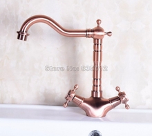 Single Hole Antique Red Copper Swivel Spout Bathroom Basin Faucet Dual Handles Vessel Sink Mixer Taps Deck Mounted Wnf255 2024 - buy cheap