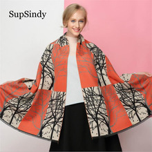 SupSindy New Winter scarf Thick soft warm Cashmere wool scarf for women sided luxury brand tree Shawl orange Spell color Scarves 2024 - buy cheap