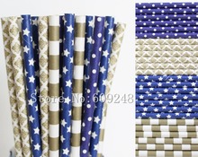 100pcs Drinking Party Paper Straws Mix,Navy Blue Swiss Dot and Star,Metallic Gold Damask and Horizontal Rugby Striped,Wedding 2024 - buy cheap